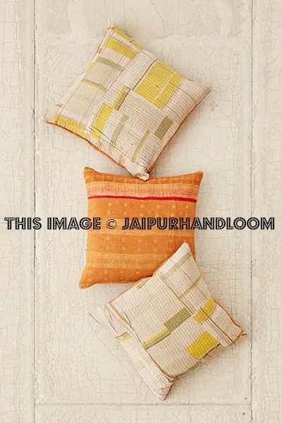 5pc sari kantha Throw Pillow Cover bohemian indian dining chair cushions-Jaipur Handloom