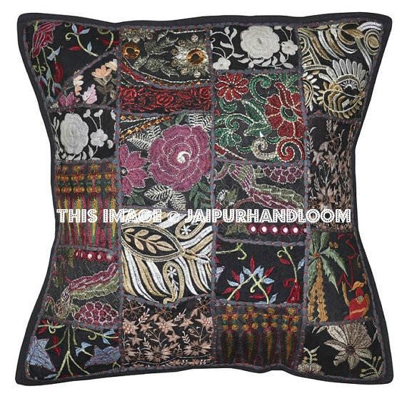 5pc set Black Decorative throw Pillows for couch Indian Handmade Yoga Pillows-Jaipur Handloom