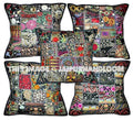 5pc set Black Decorative throw Pillows for couch Indian Handmade Yoga Pillows-Jaipur Handloom