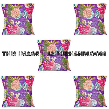 5pc set of Purple kantha Pillow, kantha cushion, floor Antique Kantha Decorative throw Pillow indian Kantha Pillow, Kantha Cushion Cover-Jaipur Handloom