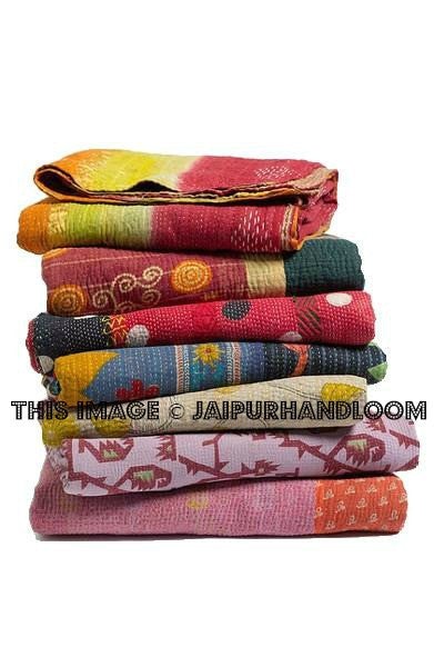 5pc wholesale set of Vintage Kantha Throws Queen Quilted kantha bedspread Blanket-Jaipur Handloom
