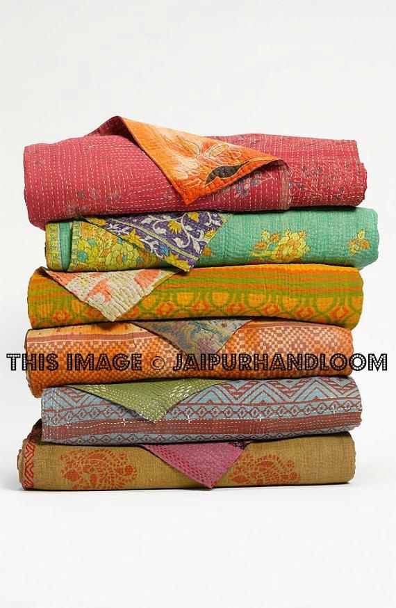 5pc wholesale set of Vintage kantha throw sari Quilts-Jaipur Handloom
