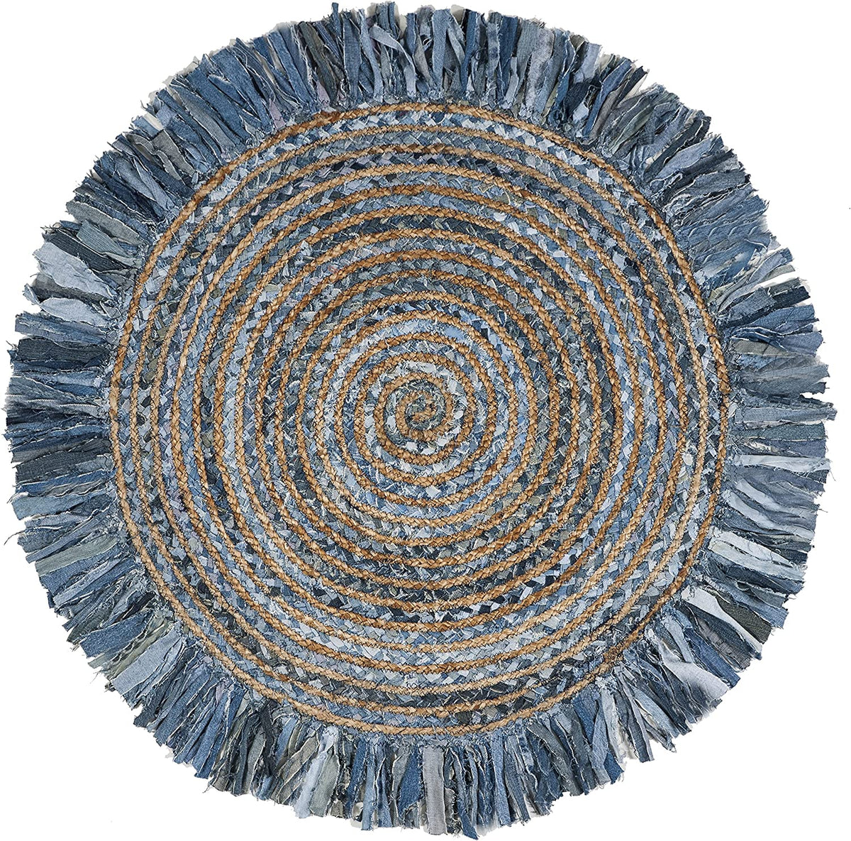 6 Feet Denim Jute Round Rugs for Living Room, Dining Room Jute Circle Rug by Jaipur Handloom