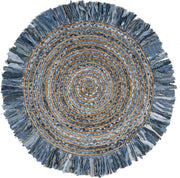 6 Feet Denim Jute Round Rugs for Living Room, Dining Room Jute Circle Rug by Jaipur Handloom