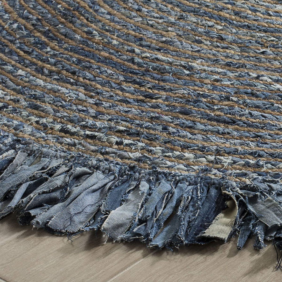 6 Feet Denim Jute Round Rugs for Living Room, Dining Room Jute Circle Rug by Jaipur Handloom