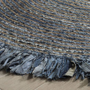 6 Feet Denim Jute Round Rugs for Living Room, Dining Room Jute Circle Rug by Jaipur Handloom