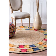  colorful Jute round Rug, Antique Living Room Floor Carpet, Bedroom Rugs by Jaipur Handloom