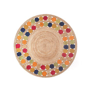  colorful Jute round Rug, Antique Living Room Floor Carpet, Bedroom Rugs by Jaipur Handloom