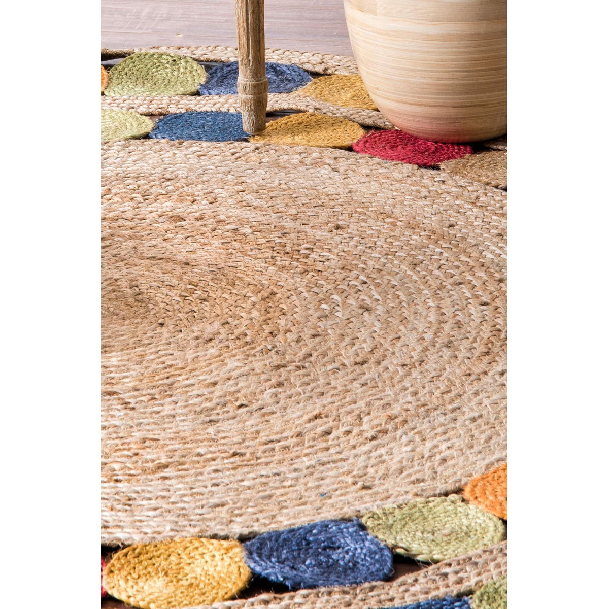  colorful Jute round Rug, Antique Living Room Floor Carpet, Bedroom Rugs by Jaipur Handloom