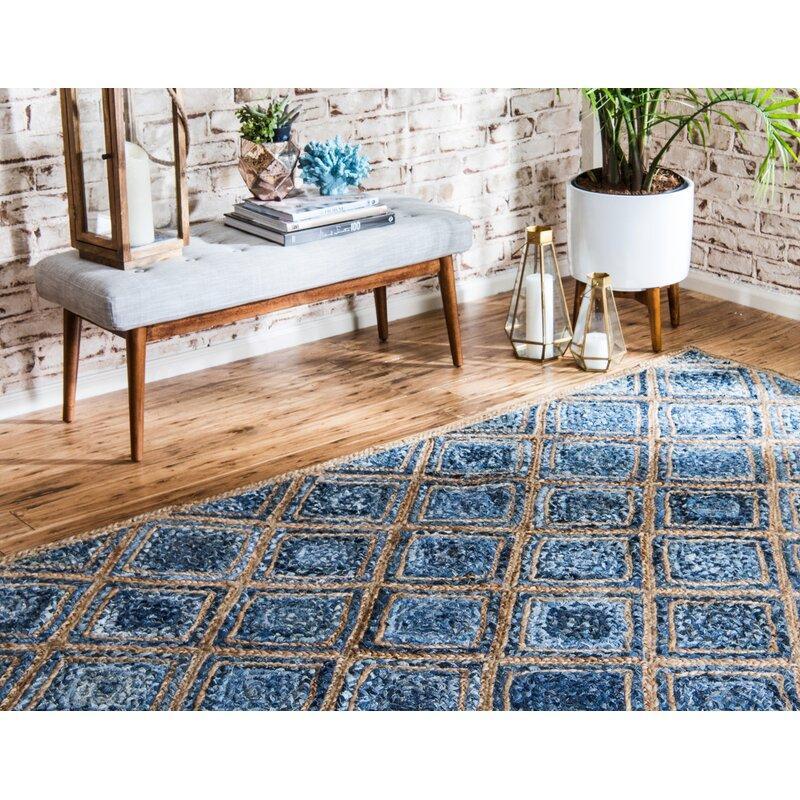 Denim Rug Runner, Jute Area Rug for Living Room 6X8, Denim Carpet Rug