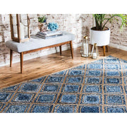 Denim Rug Runner, Jute Area Rug for Living Room 6X8, Denim Carpet Rug