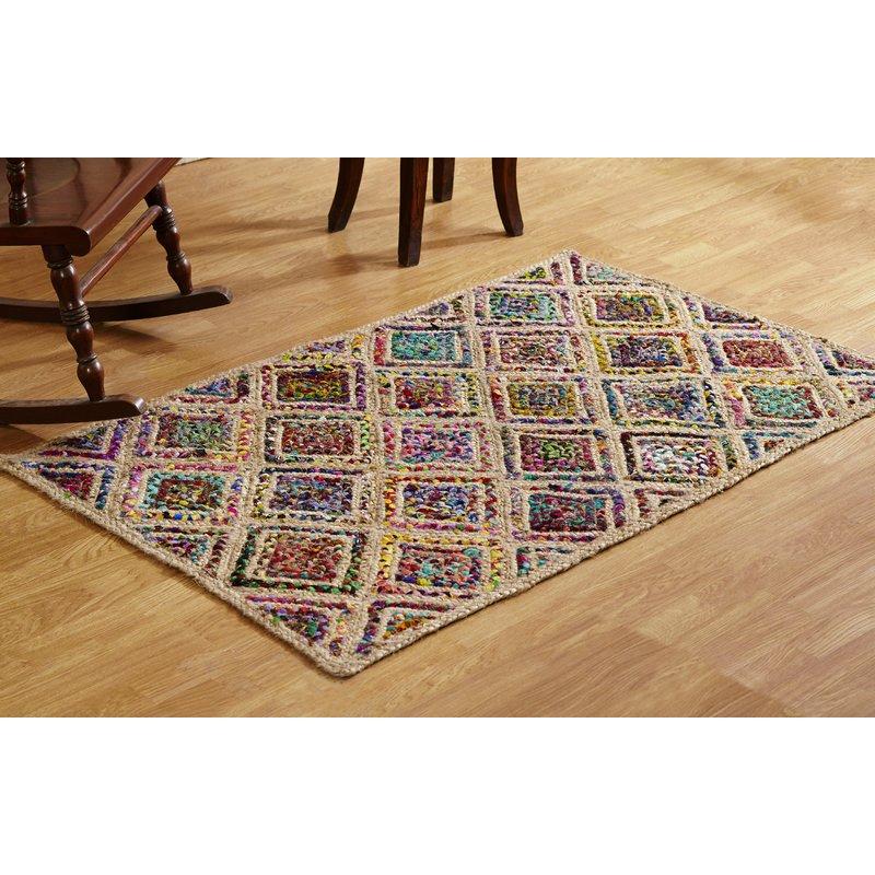 Handwoven Cotton Rug, Chindi Jute Area Rug, Diamond Design Rugs