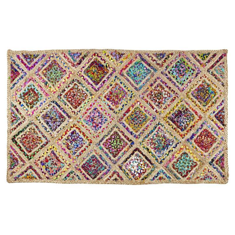 Handwoven Cotton Rug, Chindi Jute Area Rug, Diamond Design Rugs