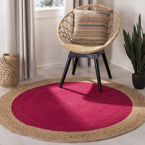6 feet Jute Round Rug red circle Rug roung rugs for Bedroom & Living Room