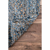 Hand Braided Bohemian Colorful Cotton Denim Area Rug Rag in Blue Colors-Jaipur Handloom