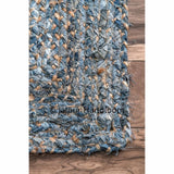 Hand Braided Bohemian Colorful Cotton Denim Area Rug Rag in Blue Colors-Jaipur Handloom