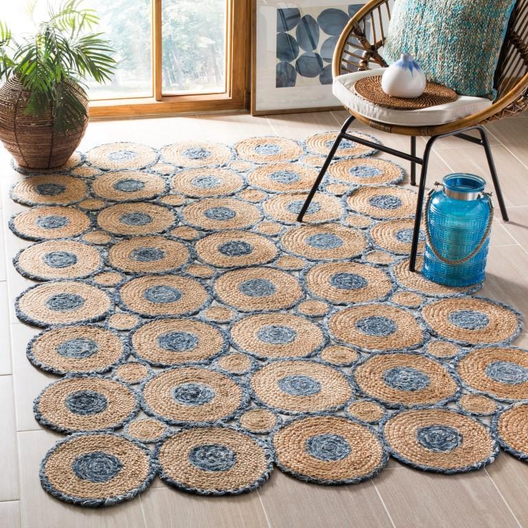 Scalloped Pattern Rug, Denim Jute Rug, Psychedelic Rugs, Woven Area Rug