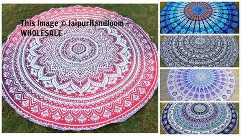 60 pc wholesale lot Mandala Beach Roundies Cotton Beach Towels Hippie Tapestry-Jaipur Handloom