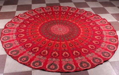 72" Indian Peacock Mandala Roundie Tapestry Hippie Bohemian Beach Throw-Jaipur Handloom