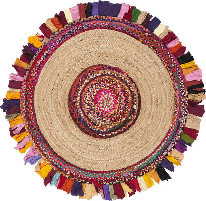 8 Feet round jute rug for Living Room Floor Area Rugs, Chindi Round Rugs from Jaipur Handloom
