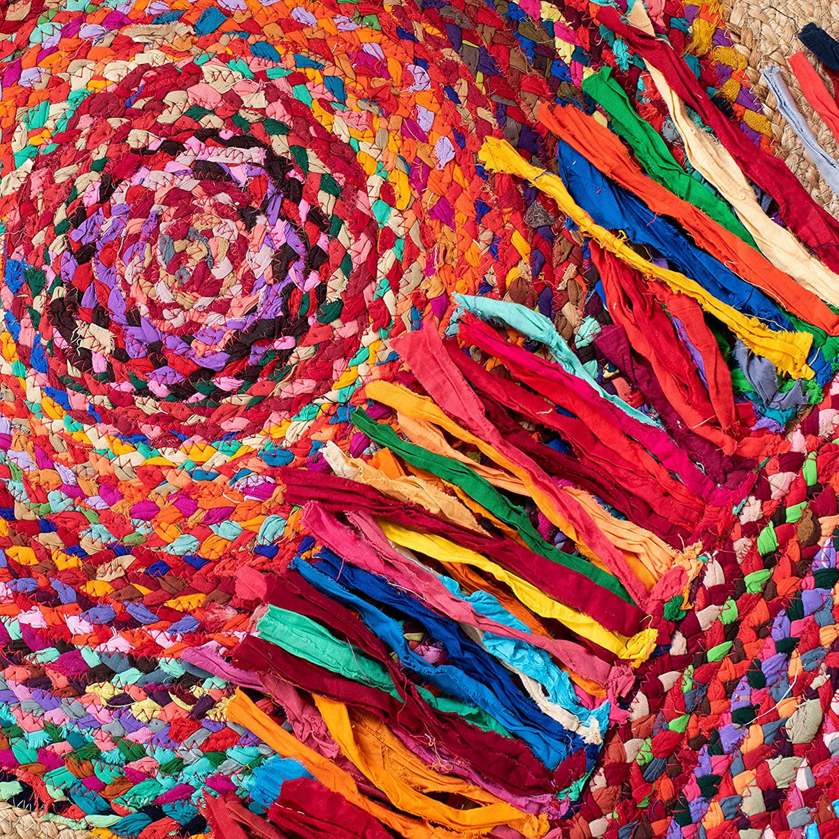 8 Feet round jute rug for Living Room Floor Area Rugs, Chindi Round Rugs from Jaipur Handloom