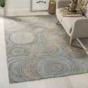 Blue Cotton Area Rug 8X10, Braided Rug for Living Room, Hand Knotted Rug
