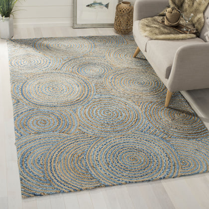 Blue Cotton Area Rug 8X10, Braided Rug for Living Room, Hand Knotted Rug