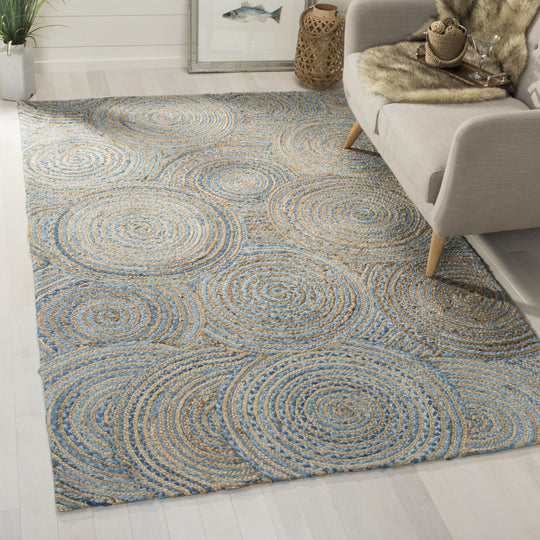 Blue Cotton Area Rug 8X10, Braided Rug for Living Room, Hand Knotted Rug
