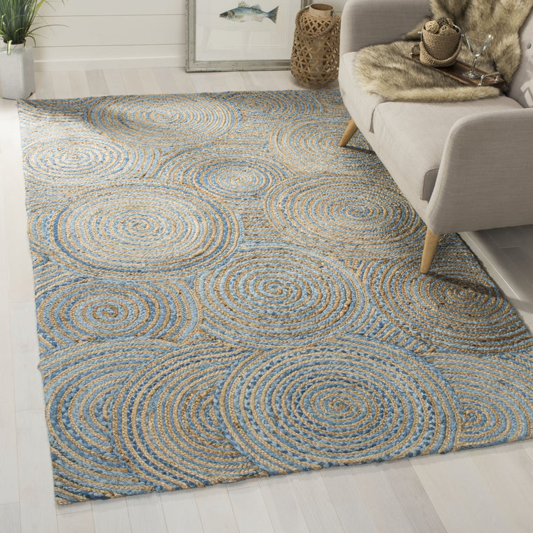 Blue Cotton Area Rug 8X10, Braided Rug for Living Room, Hand Knotted Rug