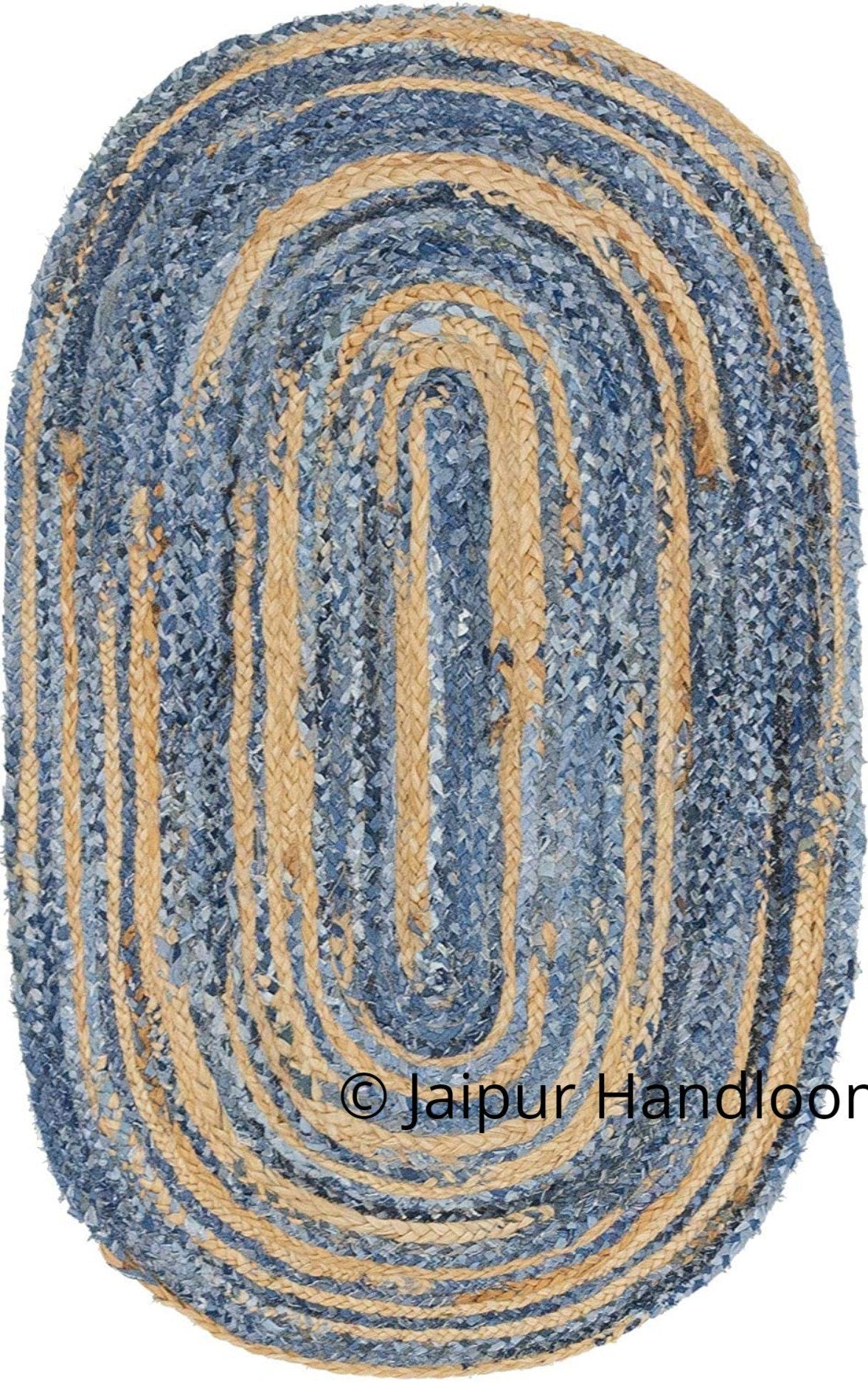 Indian Braided Cotton Rug Rag Blue Color Denim Area Carpet Floor Mats-Jaipur Handloom