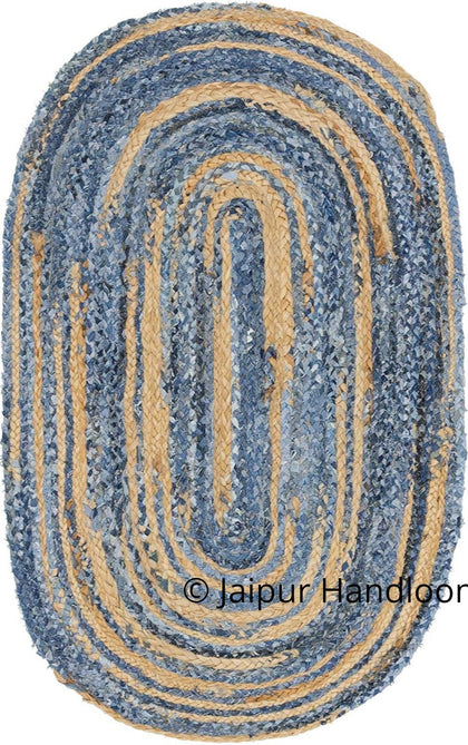 Indian Braided Cotton Rug Rag Blue Color Denim Area Carpet Floor Mats-Jaipur Handloom