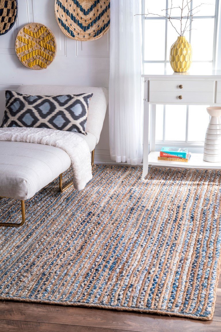 8X10 rug for living room, denim jute rug for dining room, braided rug carpet
