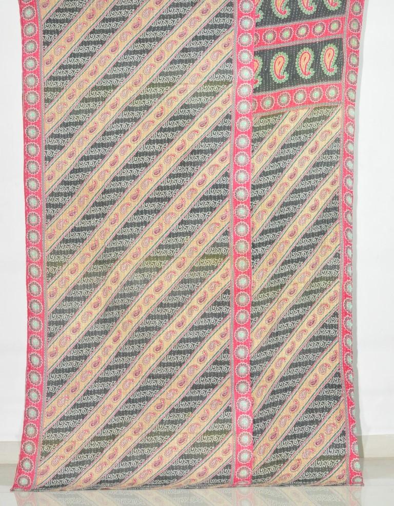 hand stitched vintage sari kantha ralli gudri quilt throw blanket | Jaipur Handloom