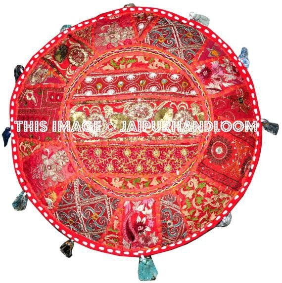 Accent Furniture - Round Pouf Ottoman-Jaipur Handloom