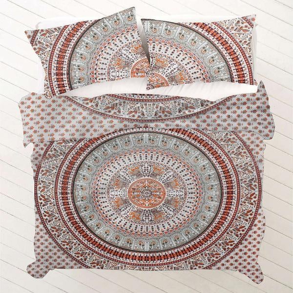 Amara Camel & Elephant Medallion Duvet Covers Boho Duvet Cover Set with Pillows-Jaipur Handloom