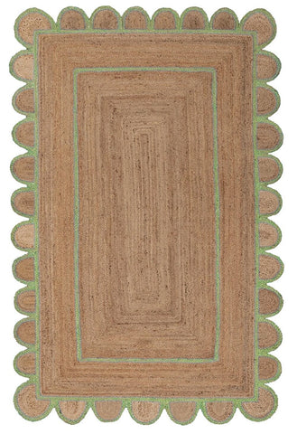 Antique Handwoven Scalloped Jute Rugs for Dining Area and Kitchen Floors