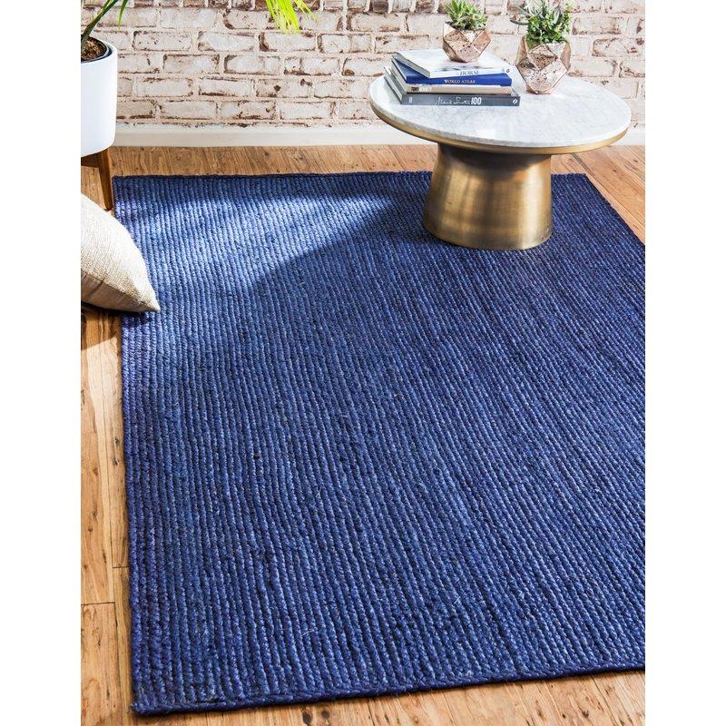 Navy Blue Rug, Navy Blue Carpet for Living Room 6X8 Feet, Hemp Jute Area Rug