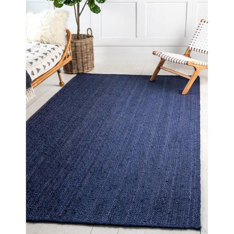 Navy Blue Rug, Navy Blue Carpet for Living Room 6X8 Feet, Hemp Jute Area Rug