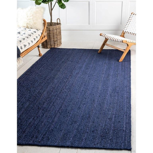 5' x 7' braided living room rug navy blue