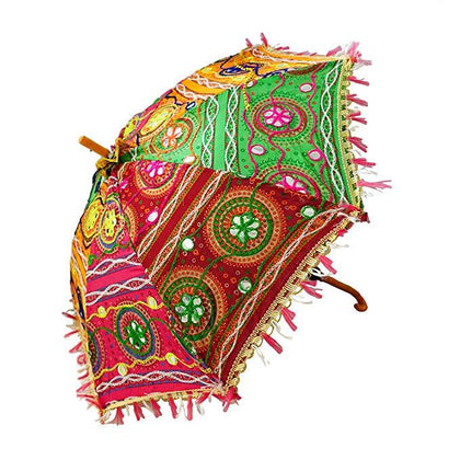Beach Umbrella Embroidery Design - 10 pcs Wholesale Lot Indian Decorative Umbrellas-Jaipur Handloom