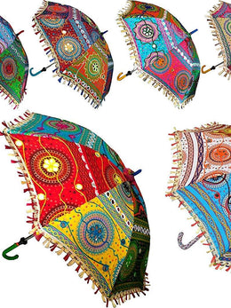 Beach Umbrella Embroidery Design - 10 pcs Wholesale Lot Indian Decorative Umbrellas