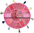 Beautiful 22" Decorative Round Floor Pillow in Pink Cushion round embroidered Bohemian floor cushion pouf Vintage Indian Foot Stool Bean Bag-Jaipur Handloom