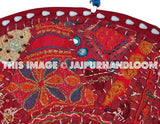Beautiful 22" Decorative Round Floor Pillow in Red Cushion round embroidered Bohemian floor cushion pouf Vintage Indian Foot Stool Bean Bag-Jaipur Handloom
