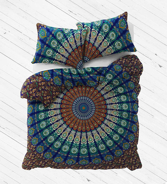 Beautiful blue mandala donna cover set queen bedding with pillows - Vaidehi-Jaipur Handloom