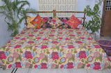 Beige Kantha Quilt Fair Trade Kantha Blanket Floral Kantha Bedspread Throw