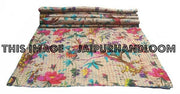 Beige Kantha Throw Queen Quilted Kantha Bedding Indian Kantha Bed Cover-Jaipur Handloom