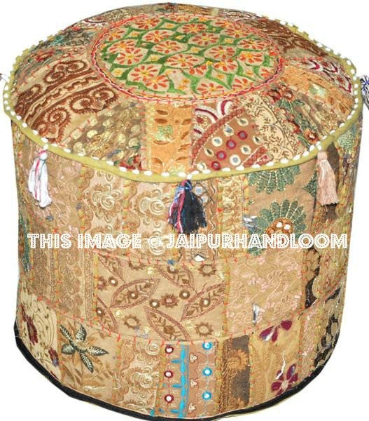 Beige Khaki tufted ottoman ottoman pouffe Foot Stool bean bag-Jaipur Handloom