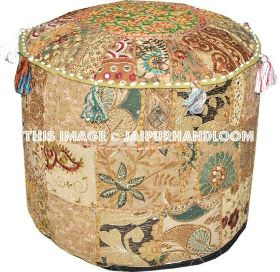 Beige Khaki tufted ottoman ottoman pouffe Foot Stool bean bag-Jaipur Handloom