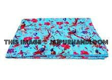 Bird Kantha Quilt in Blue, Twin Floral Kantha Bedspread Coverlet, Indian Kantha Blanket, Decorative Curtain, Sofa Throw-Jaipur Handloom