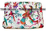 Bird print kantha blanket throw quilt bedspread-Jaipur Handloom